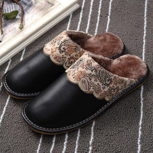 Load image into Gallery viewer, Winter Women Slippers Leather Home House Indoor Non-Slip Thermal Shoes Men Warm Furry Slippers Winter House Slippers Comfy Warm Indoor Outdoor Memory Foam Non Slip Home Bedroom Shoes