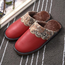 Load image into Gallery viewer, Winter Women Slippers Leather Home House Indoor Non-Slip Thermal Shoes Men Warm Furry Slippers Winter House Slippers Comfy Warm Indoor Outdoor Memory Foam Non Slip Home Bedroom Shoes