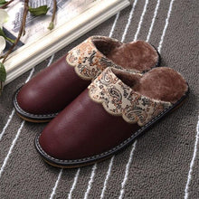 Load image into Gallery viewer, Winter Women Slippers Leather Home House Indoor Non-Slip Thermal Shoes Men Warm Furry Slippers Winter House Slippers Comfy Warm Indoor Outdoor Memory Foam Non Slip Home Bedroom Shoes
