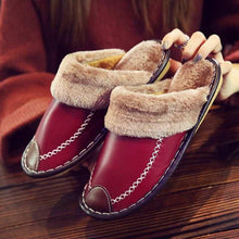Load image into Gallery viewer, Winter Women Slippers Leather Home House Indoor Non-Slip Thermal Shoes Men Warm Furry Slippers Winter House Slippers Comfy Warm Indoor Outdoor Memory Foam Non Slip Home Bedroom Shoes