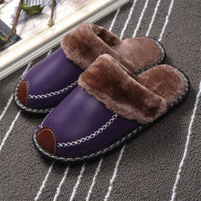 Load image into Gallery viewer, Winter Women Slippers Leather Home House Indoor Non-Slip Thermal Shoes Men Warm Furry Slippers Winter House Slippers Comfy Warm Indoor Outdoor Memory Foam Non Slip Home Bedroom Shoes
