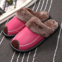 Load image into Gallery viewer, Winter Women Slippers Leather Home House Indoor Non-Slip Thermal Shoes Men Warm Furry Slippers Winter House Slippers Comfy Warm Indoor Outdoor Memory Foam Non Slip Home Bedroom Shoes