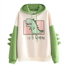 Load image into Gallery viewer, Winter Womens Hoodies Sweatshirt Dinosaur Print Long Sleeve Patchwork Tracksuit Oversize Pullover Hoodies Women Hoodies for Teen Girls Printed Cute Hooded Sweatshirt Junior Sports Outerwear Long Sleeve Hooded Pullovers Tops