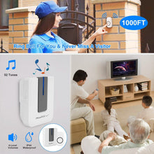 Load image into Gallery viewer, Wireless Doorbell Rings 1000FT with 1 Plug Receiver Chimes
