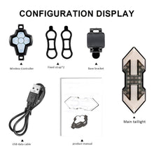 Load image into Gallery viewer, Wireless Remote Turn Signal Bicycle Light Indicator Smart LED Bike Taillight USB Rechargeable Cycling Rear Lamp USB LED Wireless Bike Rear Light Remote Control Bike Brake Light Bicycle Cycling Safety Outdoor Flashlight
