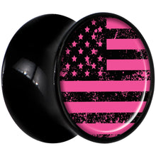 Load image into Gallery viewer, Black Acrylic Pink American Flag Saddle Plug Set 1/2