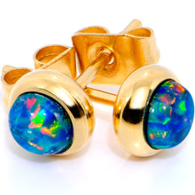 Load image into Gallery viewer, Green Synthetic Opal Gold IP 316L Surgical Steel Stud Earrings