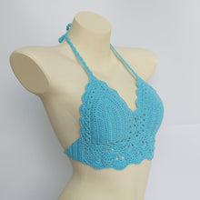 Load image into Gallery viewer, Woman Bikini Top Crochet Knit Separate Female Women Comfortable Beach Crochet Crop Summer Halter Tank Top Beach Knit Bra Beachwear Plus Size Bathing Suits Summer Beach Crochet Crop Tank Top