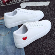 Load image into Gallery viewer, Woman Fashion New PU Leather Shoes Breathable Cute Heart Flats Casual White Sneakers Platform Tenis Comfortable Shoes Leather Womens Sneakers