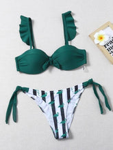 Load image into Gallery viewer, Women 2Pcs Summer Beach Bathing Suit Bowknot Ruffle Sleeve Crop Tops Striped Print Swimsuit Bikini Sets 2 Piece Ruffled V Neck Bathing Suits Summer Swimwear