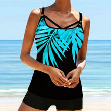 Load image into Gallery viewer, Women Beach Blue Print Backless 2 Piece Swimsuit Fashion Spaghetti Strap Female Bathing Suit Women's V Neck Tankini Set Back Tankini Top With Bikini Bottom Two Piece Bathing Suits Plus Size Swimwear