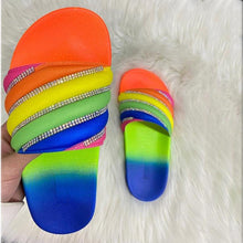 Load image into Gallery viewer, Women Beach Rubber Slippers Shoes Woman Flip Flops Rhinestone Sildes Candy Sandals Outdoor Flats Cute Sandals For Women Casual Summer Women Comfort Slip-On Sandal