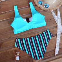 Load image into Gallery viewer, Women Bikini Set Leopard Swimwear Women High Waist String Floral Printed 2 Piece Bathing Suits Women Patchwork Swimsuits Push Up Printed Bikinis Buckle Front Beach Wear