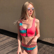 Load image into Gallery viewer, Women Bikini Set Leopard Swimwear Women High Waist String Floral Printed 2 Piece Bathing Suits Women Patchwork Swimsuits Push Up Printed Bikinis Buckle Front Beach Wear