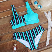 Load image into Gallery viewer, Women Bikini Set Leopard Swimwear Women High Waist String Floral Printed 2 Piece Bathing Suits Women Patchwork Swimsuits Push Up Printed Bikinis Buckle Front Beach Wear