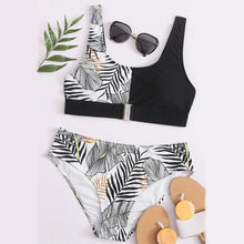 Load image into Gallery viewer, Women Bikini Set Leopard Swimwear Women High Waist String Floral Printed 2 Piece Bathing Suits Women Patchwork Swimsuits Push Up Printed Bikinis Buckle Front Beach Wear