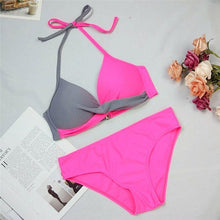 Load image into Gallery viewer, Women Bikini Set Push Up Female Swimsuit Swimwear Swim Two Piece Brazilian Bathing Suit Large Plus Size Women's Twist Front High Waist Bikini Swimsuit Drawstring Tie Side Bottom Two Piece Bathing Suit