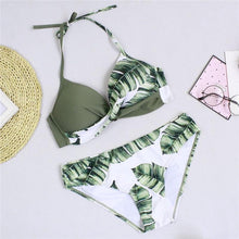 Load image into Gallery viewer, Women Bikini Set Push Up Female Swimsuit Swimwear Swim Two Piece Brazilian Bathing Suit Large Plus Size Women's Twist Front High Waist Bikini Swimsuit Drawstring Tie Side Bottom Two Piece Bathing Suit