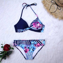 Load image into Gallery viewer, Women Bikini Set Push Up Female Swimsuit Swimwear Swim Two Piece Brazilian Bathing Suit Large Plus Size Women's Twist Front High Waist Bikini Swimsuit Drawstring Tie Side Bottom Two Piece Bathing Suit