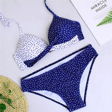 Load image into Gallery viewer, Women Bikini Set Push Up Female Swimsuit Swimwear Swim Two Piece Brazilian Bathing Suit Large Plus Size Women's Twist Front High Waist Bikini Swimsuit Drawstring Tie Side Bottom Two Piece Bathing Suit