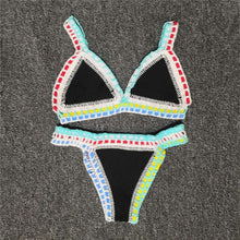 Load image into Gallery viewer, Women Bikini Set Swimwear Beachwear Low Waist Handmade Knit Swimsuit Female Bathing Suit Swimming Suit Women's Halter Sliding Triangle Bikini Sets Charming Tie Side Bathing Suit