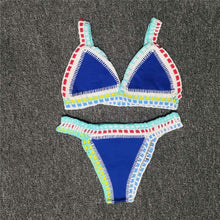 Load image into Gallery viewer, Women Bikini Set Swimwear Beachwear Low Waist Handmade Knit Swimsuit Female Bathing Suit Swimming Suit Women's Halter Sliding Triangle Bikini Sets Charming Tie Side Bathing Suit