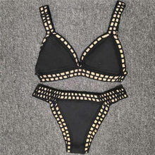 Load image into Gallery viewer, Women Bikini Set Swimwear Beachwear Low Waist Handmade Knit Swimsuit Female Bathing Suit Swimming Suit Women's Halter Sliding Triangle Bikini Sets Charming Tie Side Bathing Suit