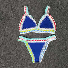 Load image into Gallery viewer, Women Bikini Set Swimwear Beachwear Low Waist Handmade Knit Swimsuit Female Bathing Suit Swimming Suit Women's Halter Sliding Triangle Bikini Sets Charming Tie Side Bathing Suit