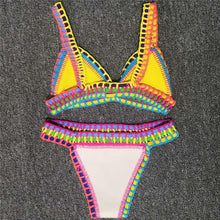 Load image into Gallery viewer, Women Bikini Set Swimwear Beachwear Low Waist Handmade Knit Swimsuit Female Bathing Suit Swimming Suit Women's Halter Sliding Triangle Bikini Sets Charming Tie Side Bathing Suit