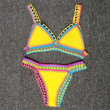 Load image into Gallery viewer, Women Bikini Set Swimwear Beachwear Low Waist Handmade Knit Swimsuit Female Bathing Suit Swimming Suit Women's Halter Sliding Triangle Bikini Sets Charming Tie Side Bathing Suit