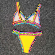 Load image into Gallery viewer, Women Bikini Set Swimwear Beachwear Low Waist Handmade Knit Swimsuit Female Bathing Suit Swimming Suit Women's Halter Sliding Triangle Bikini Sets Charming Tie Side Bathing Suit