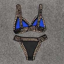 Load image into Gallery viewer, Women Bikini Set Swimwear Beachwear Low Waist Handmade Knit Swimsuit Female Bathing Suit Swimming Suit Women's Halter Sliding Triangle Bikini Sets Charming Tie Side Bathing Suit
