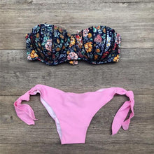 Load image into Gallery viewer, Women Bikini Swimsuit Bandage Floral Print Swimwear Split Bathing Suit Swimsuit Women Two 2 Piece Split Swimsuit Bandage Bikini Sets Halter Tops Bottoms Strapless Swimwear