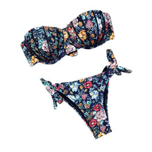 Load image into Gallery viewer, Women Bikini Swimsuit Bandage Floral Print Swimwear Split Bathing Suit Swimsuit Women Two 2 Piece Split Swimsuit Bandage Bikini Sets Halter Tops Bottoms Strapless Swimwear