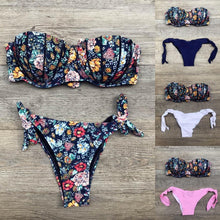 Load image into Gallery viewer, Women Bikini Swimsuit Bandage Floral Print Swimwear Split Bathing Suit Swimsuit Women Two 2 Piece Split Swimsuit Bandage Bikini Sets Halter Tops Bottoms Strapless Swimwear