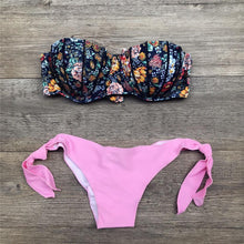 Load image into Gallery viewer, Women Bikini Swimsuit Bandage Floral Print Swimwear Split Bathing Suit Swimsuit Women Two 2 Piece Split Swimsuit Bandage Bikini Sets Halter Tops Bottoms Strapless Swimwear