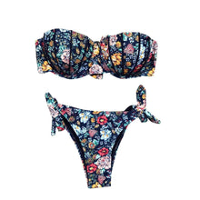 Load image into Gallery viewer, Women Bikini Swimsuit Bandage Floral Print Swimwear Split Bathing Suit Swimsuit Women Two 2 Piece Split Swimsuit Bandage Bikini Sets Halter Tops Bottoms Strapless Swimwear