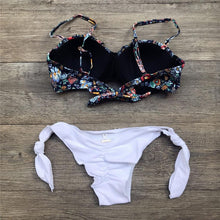 Load image into Gallery viewer, Women Bikini Swimsuit Bandage Floral Print Swimwear Split Bathing Suit Swimsuit Women Two 2 Piece Split Swimsuit Bandage Bikini Sets Halter Tops Bottoms Strapless Swimwear