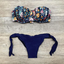 Load image into Gallery viewer, Women Bikini Swimsuit Bandage Floral Print Swimwear Split Bathing Suit Swimsuit Women Two 2 Piece Split Swimsuit Bandage Bikini Sets Halter Tops Bottoms Strapless Swimwear