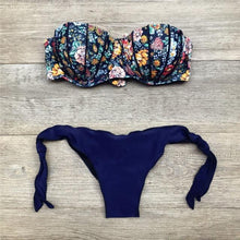 Load image into Gallery viewer, Women Bikini Swimsuit Bandage Floral Print Swimwear Split Bathing Suit Swimsuit Women Two 2 Piece Split Swimsuit Bandage Bikini Sets Halter Tops Bottoms Strapless Swimwear