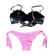 Load image into Gallery viewer, Women Bikini Swimsuit Bandage Floral Print Swimwear Split Bathing Suit Swimsuit Women Two 2 Piece Split Swimsuit Bandage Bikini Sets Halter Tops Bottoms Strapless Swimwear