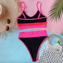 Load image into Gallery viewer, Women Bikinis High Waist Swimwear Women's Ribbed Bikini Swimsuits High Waist 2 Piece Bathing Suit Push Up Bathing Suits Leopard Patchwork Summer Soft Beachwear