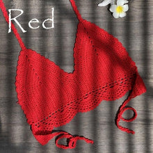Load image into Gallery viewer, Women Bikinis Knitted Cotton Swimsuit Women Swimwear Women Bra And Bottom Black Knitted Bikini Top Summer Beach Breast Wrap Handmade Crop Top And Bottom Summer Bathing Suit Fashion Beachwear