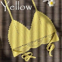 Load image into Gallery viewer, Women Bikinis Knitted Cotton Swimsuit Women Swimwear Women Bra And Bottom Black Knitted Bikini Top Summer Beach Breast Wrap Handmade Crop Top And Bottom Summer Bathing Suit Fashion Beachwear