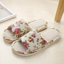 Load image into Gallery viewer, Women Casual Floral Home Slippers Soft Non-slip Foam Bottom Slippers Spring Autumn Indoor Couple Linen Slipper Flip Flops Slides Slip-On Indoor Slippers For Women Soft Womens Flannel Home Bedroom Slippers