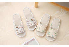 Load image into Gallery viewer, Women Casual Floral Home Slippers Soft Non-slip Foam Bottom Slippers Spring Autumn Indoor Couple Linen Slipper Flip Flops Slides Slip-On Indoor Slippers For Women Soft Womens Flannel Home Bedroom Slippers