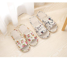 Load image into Gallery viewer, Women Casual Floral Home Slippers Soft Non-slip Foam Bottom Slippers Spring Autumn Indoor Couple Linen Slipper Flip Flops Slides Slip-On Indoor Slippers For Women Soft Womens Flannel Home Bedroom Slippers