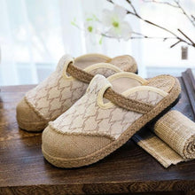 Load image into Gallery viewer, Women Casual Linen Handmade Mules Flat Slippers Retro Vegan Summer Canvas Comfortable Espadrille New Women Shoes Slides Flat Summer Style Handmade Retro Slippers