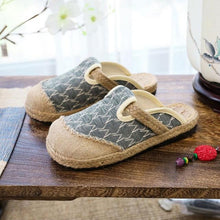 Load image into Gallery viewer, Women Casual Linen Handmade Mules Flat Slippers Retro Vegan Summer Canvas Comfortable Espadrille New Women Shoes Slides Flat Summer Style Handmade Retro Slippers