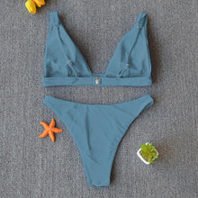 Load image into Gallery viewer, Women Charming Bikini Swimsuit Women Push Up Swimwear Two Piece Bikini Set Solid Color Bathing Suit Swim Suit Female Women Two Piece Bikini Swimsuit Halter Twist Front Bathing Suit Swimwear